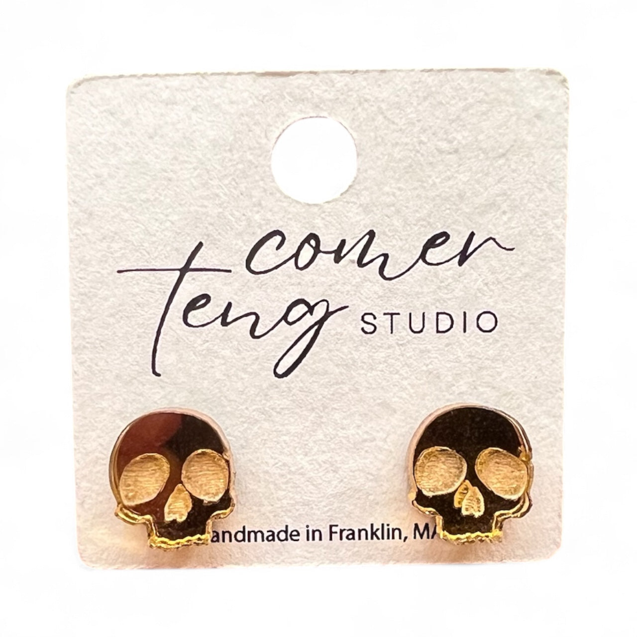 Gold Shimmer Skull Stud Earrings