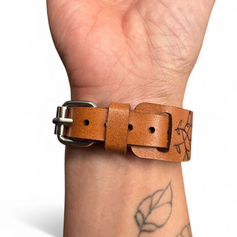 Floral Buckle Leather Cuff Bracelet