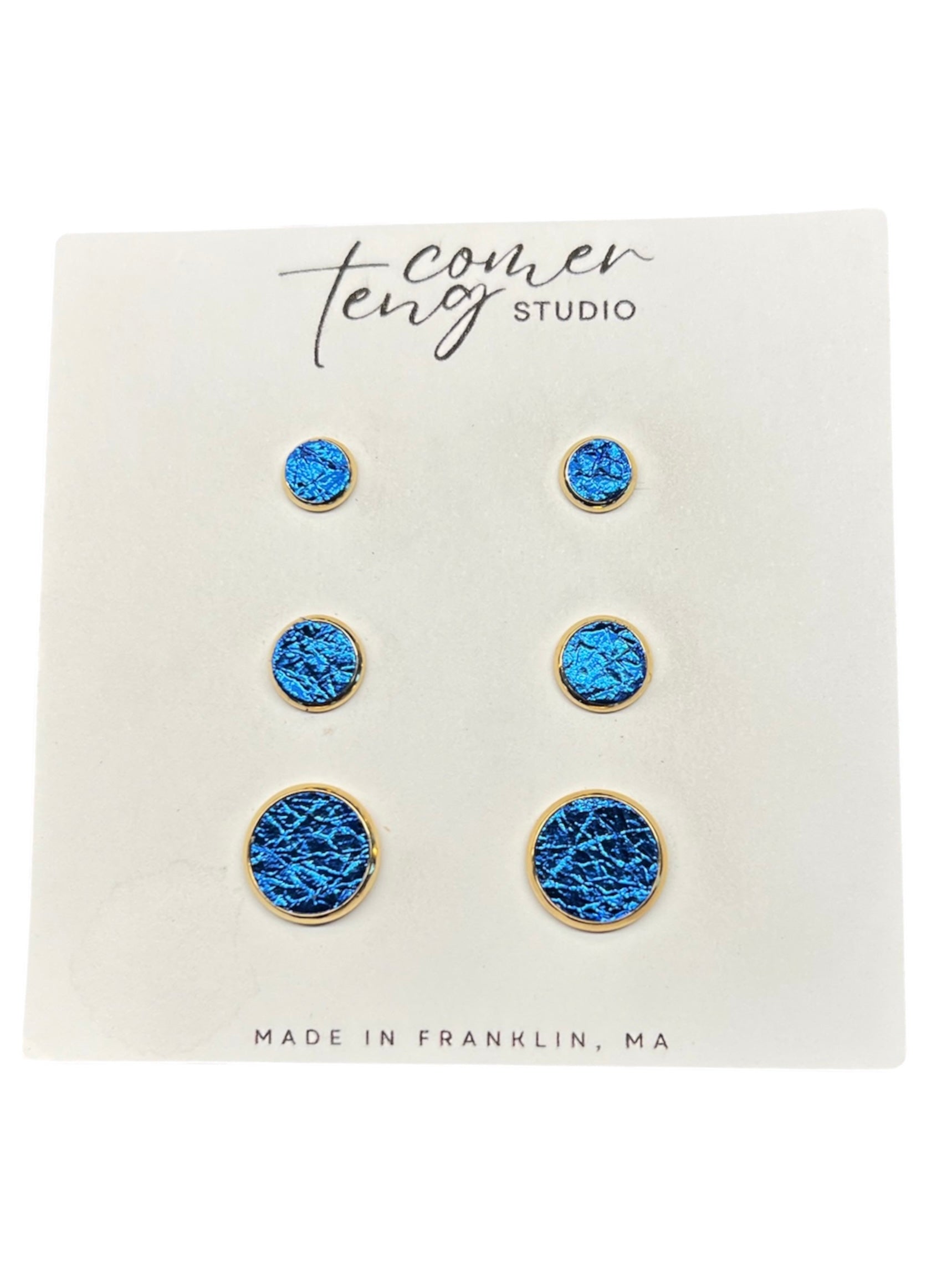 Blue Leather Stud Earrings