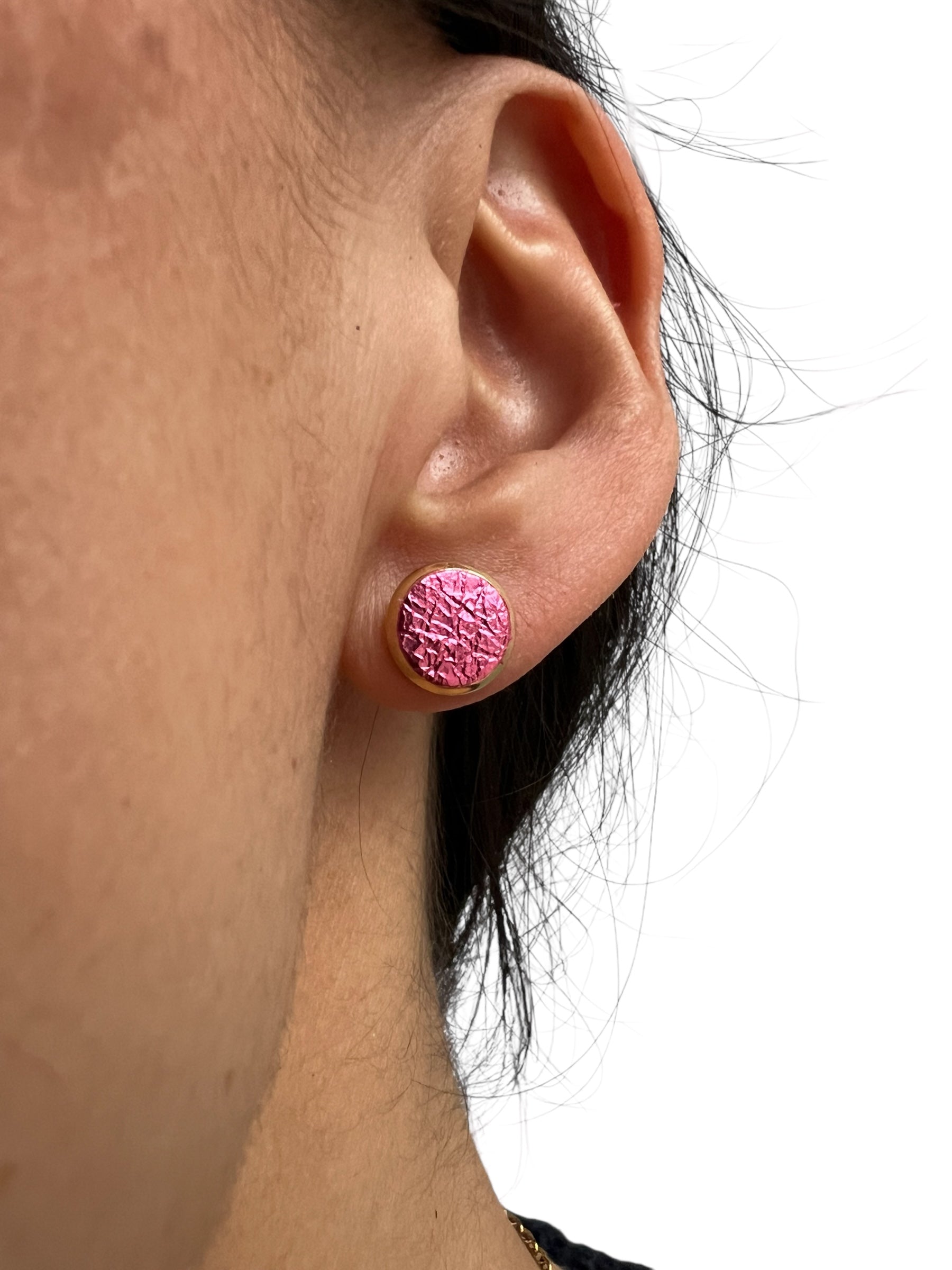 Metallic Pink Leather Stud Earrings