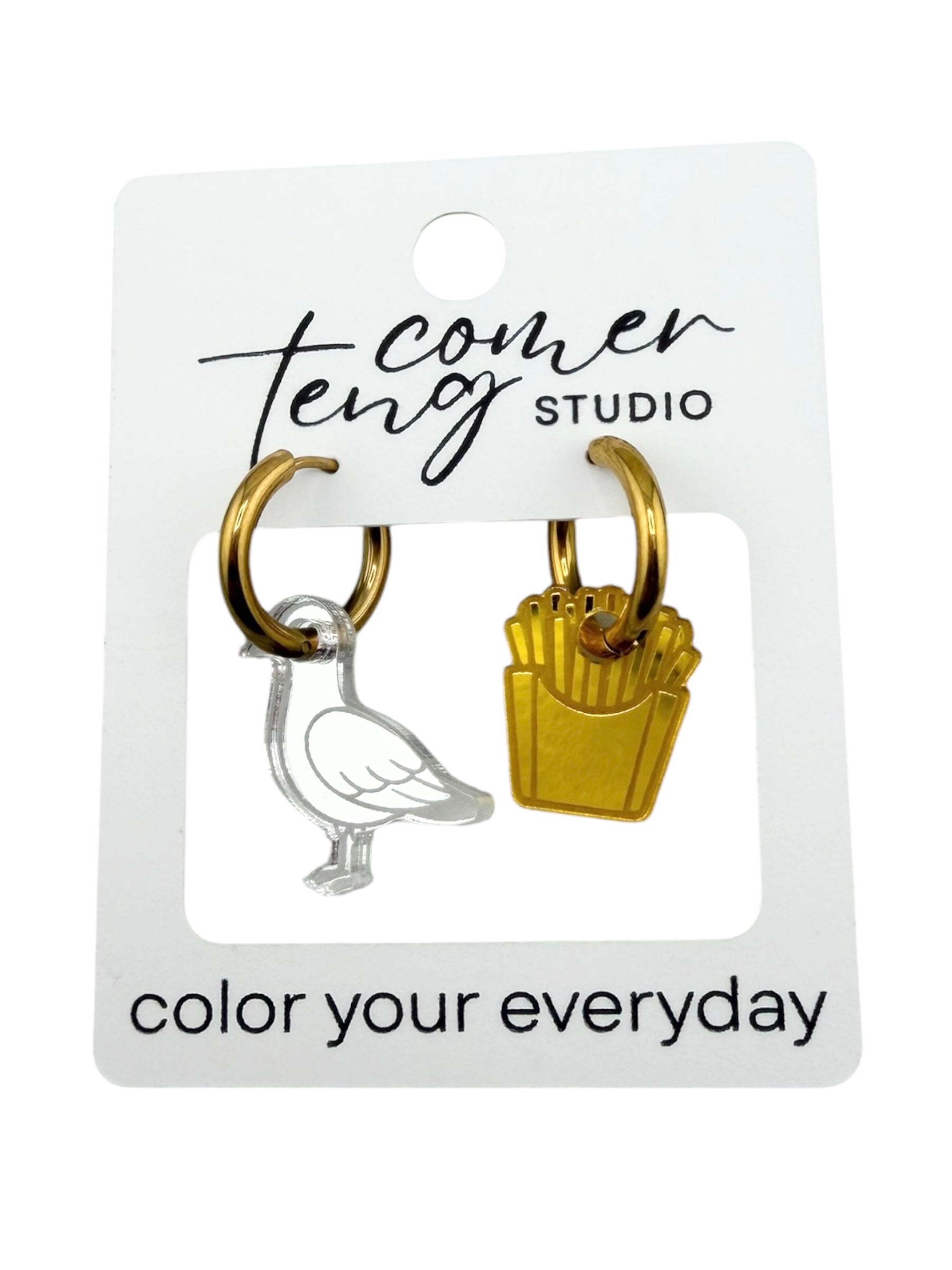 Seagull & French Fries Charm Hoop Earrings
