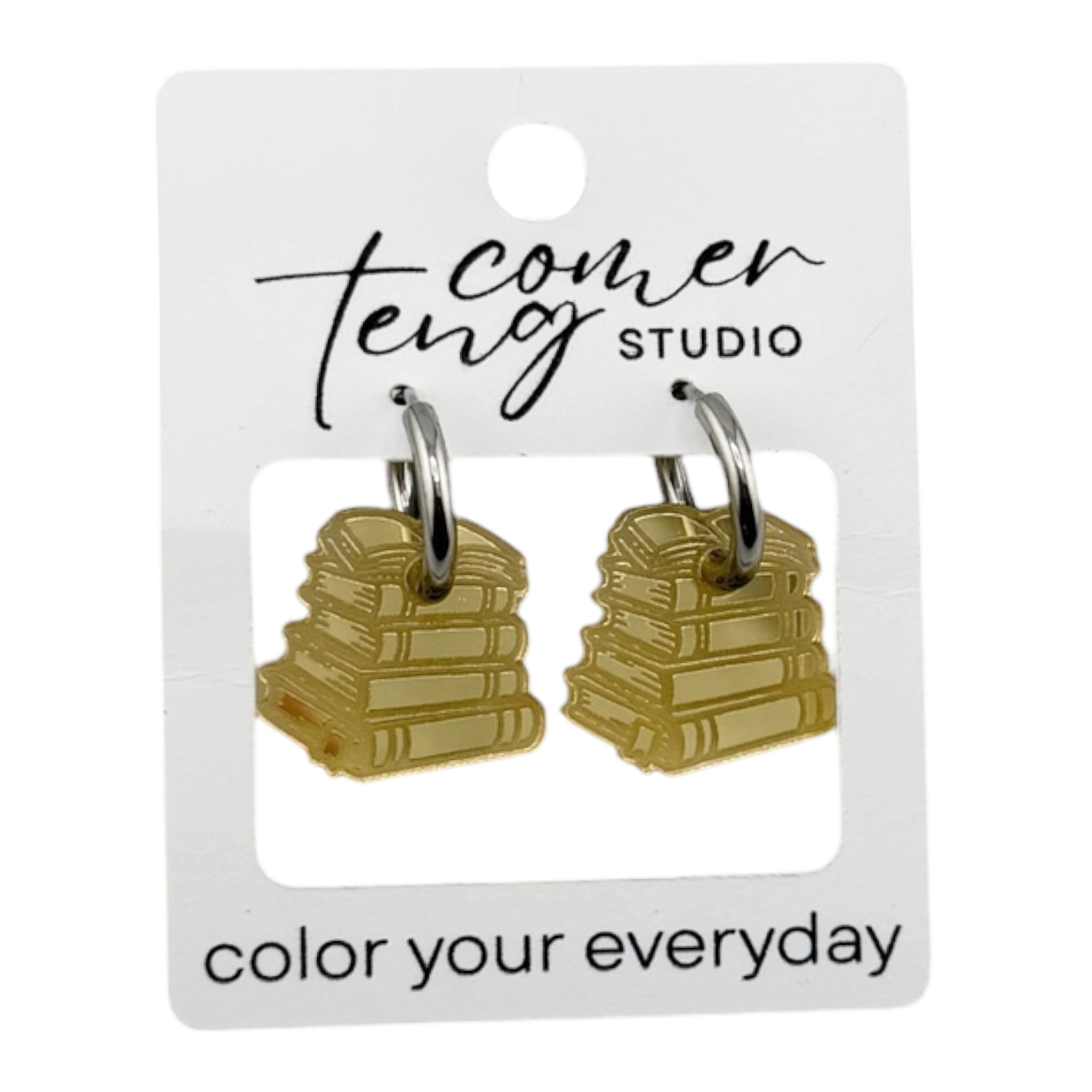 Stack of Books Charm Hoop Earrings