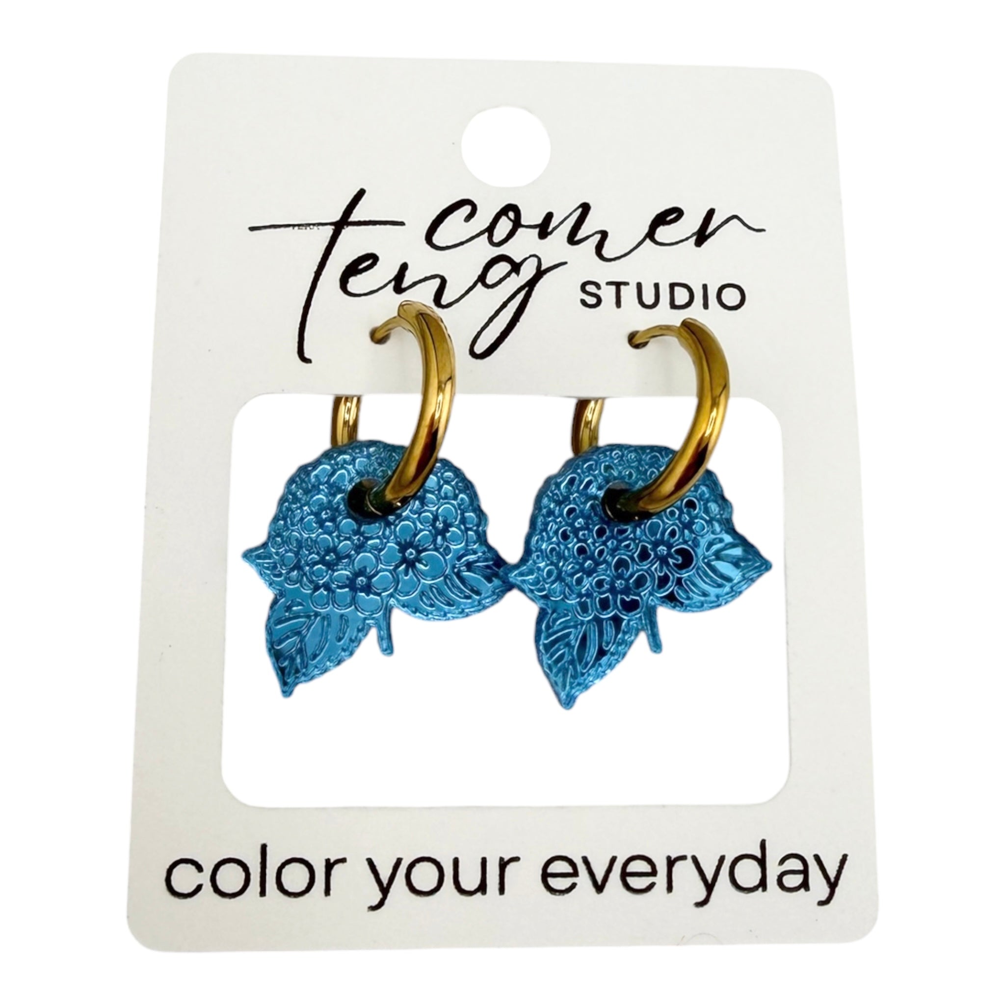 Light Blue Hydrangea Charm Hoops