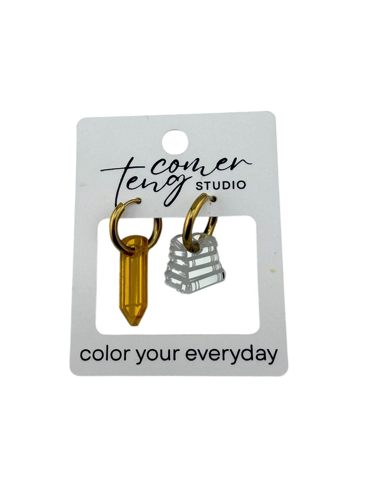 Pencil & Book Charm Hoop Earrings | Interchangeable Book Lover Earrings
