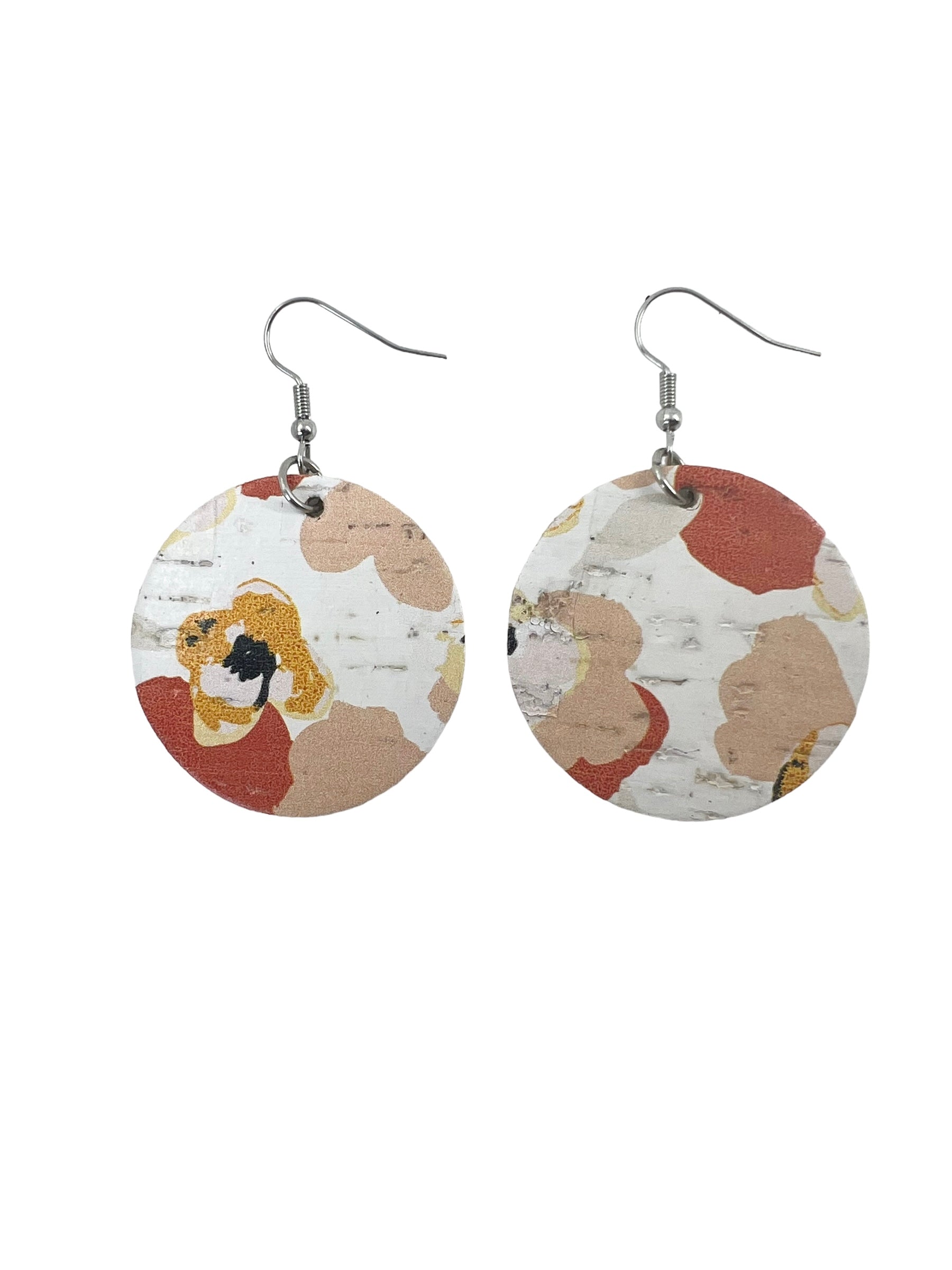 Orange Poppy Floral Cork Earrings