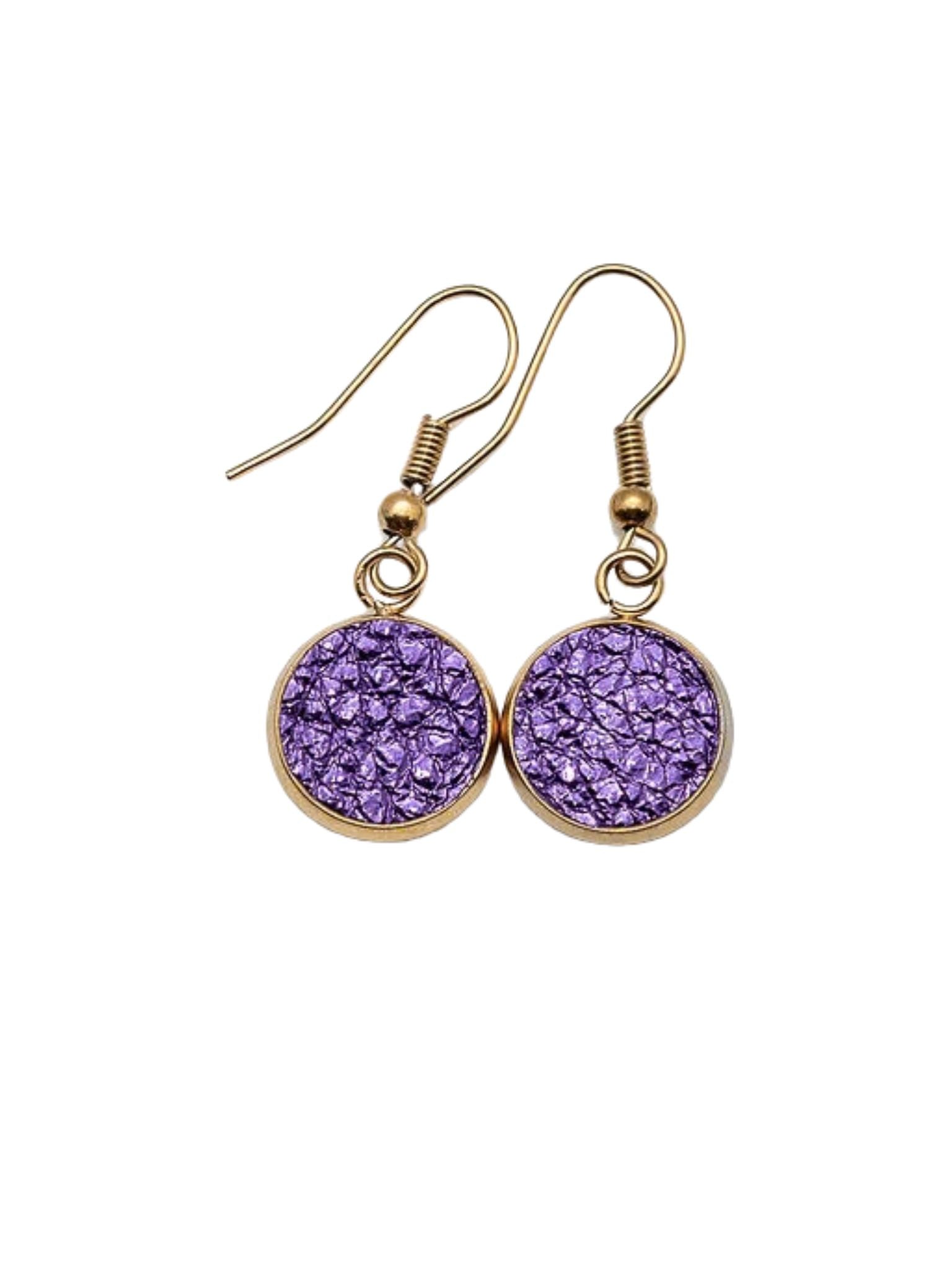 Purple Mini Lantern Earrings — 12 mm — Stainless Steel or Gold Plated