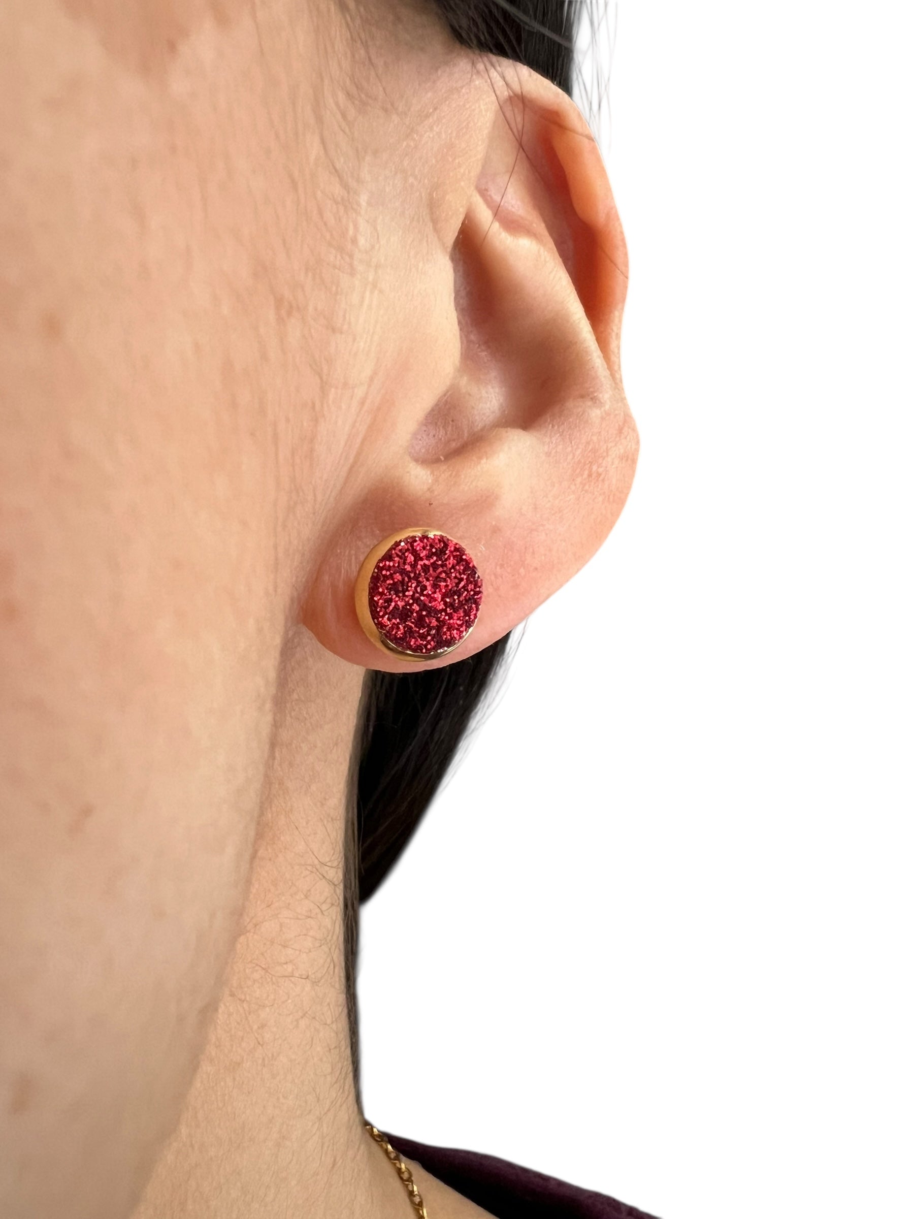 Red Shimmer Stud Earrings
