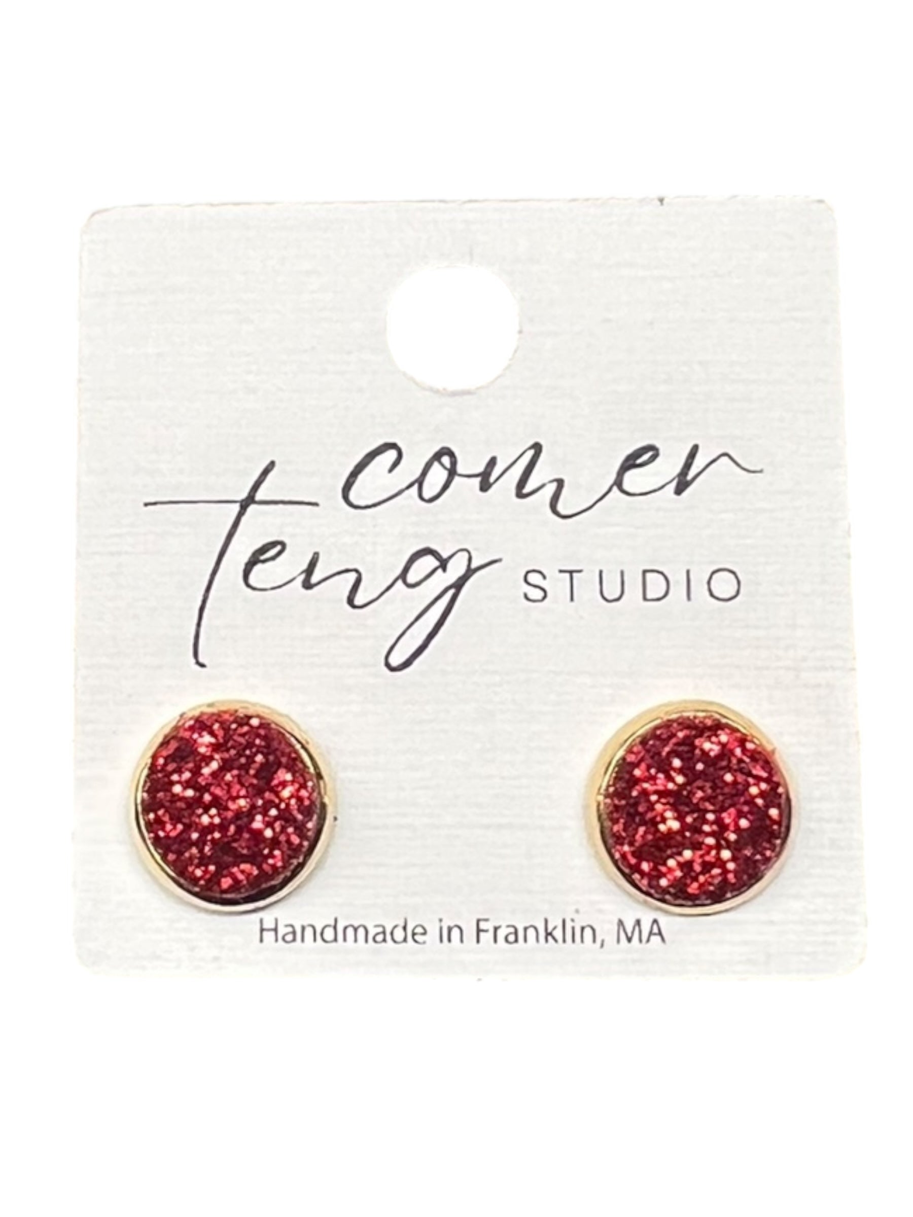 Red Shimmer Stud Earrings