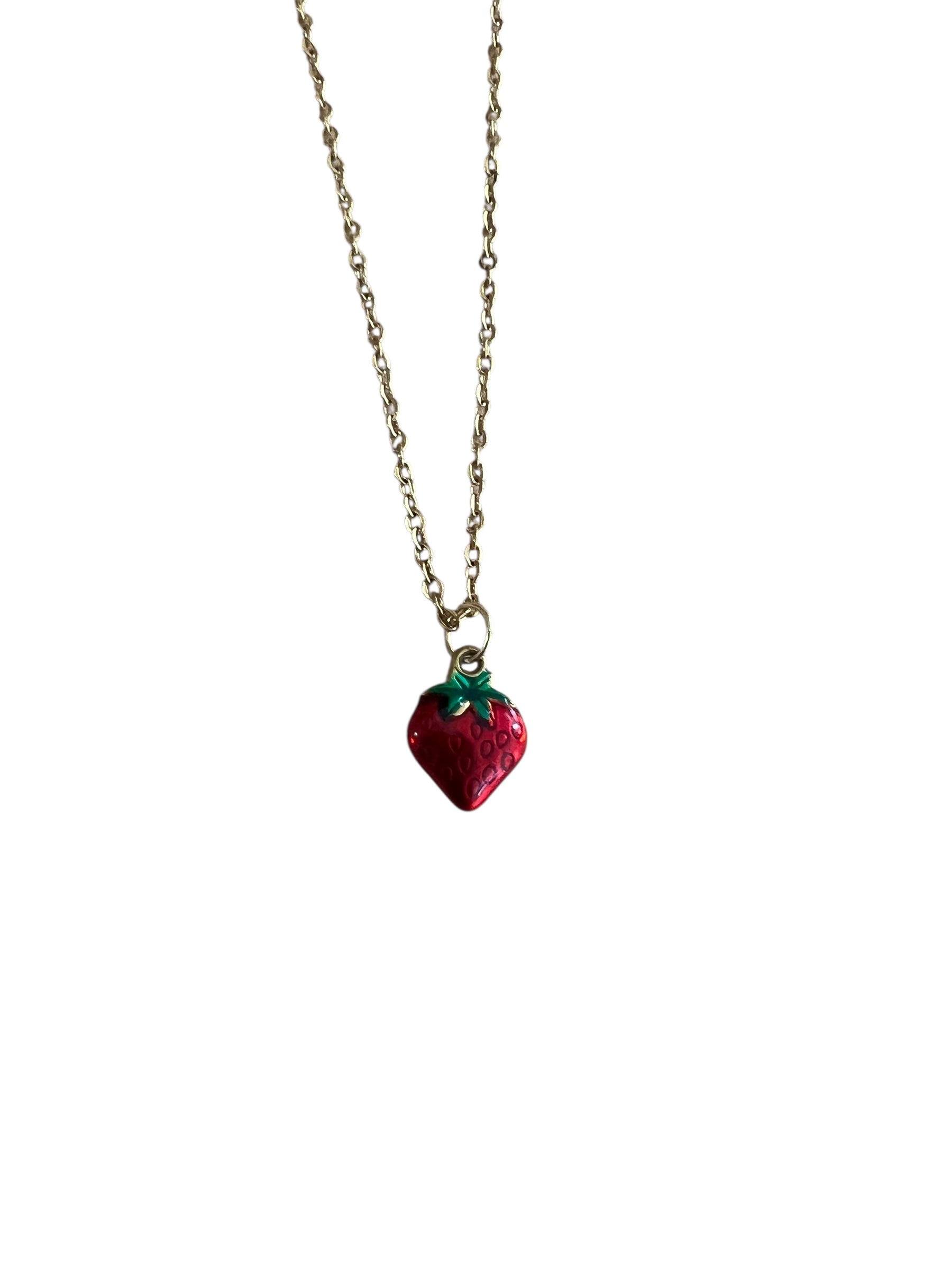 Necklace with a strawberry pendant on a white background