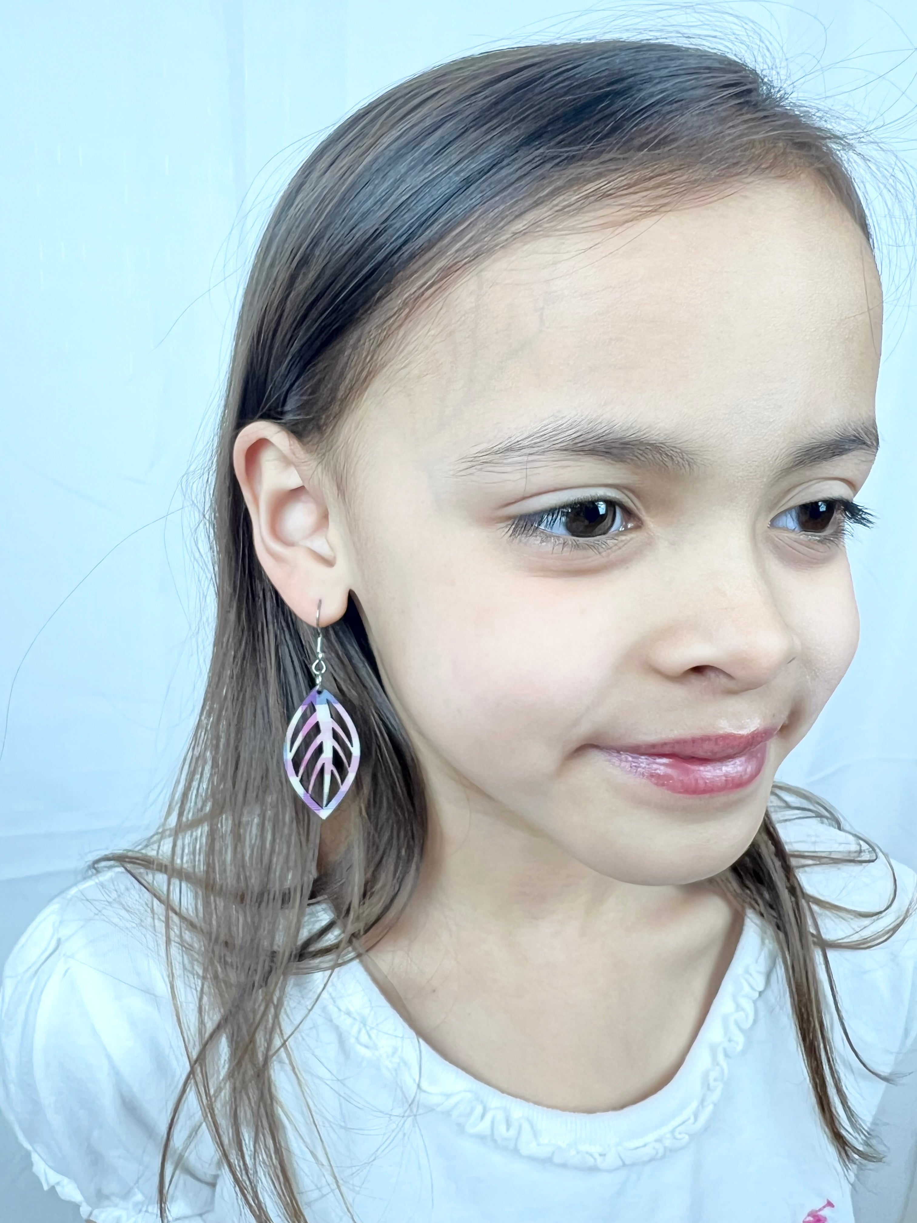 Upcycled Spring Plaid Mini Cut Out Leaf Earrings