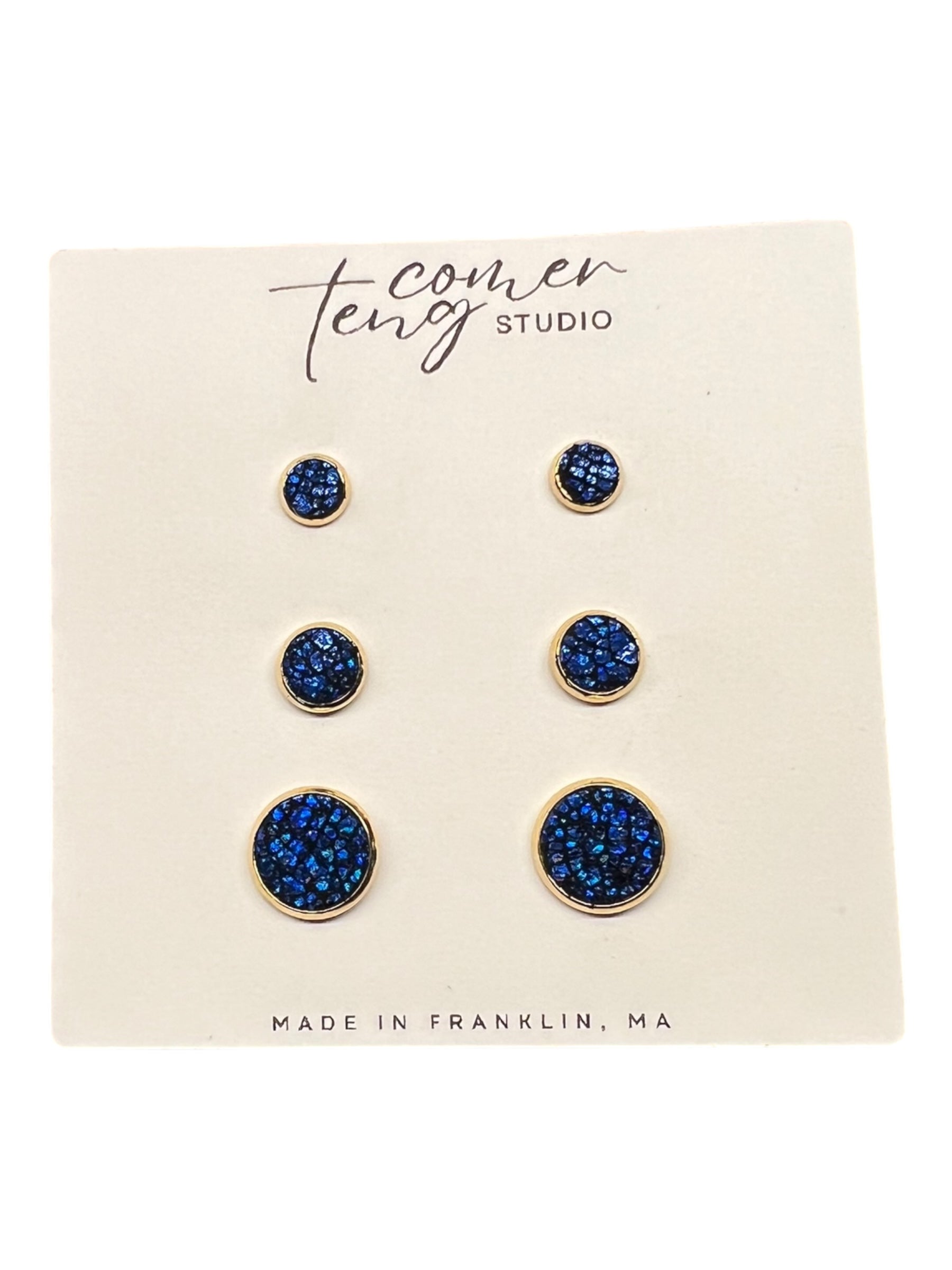 Blue Shimmer Leather Stud Earrings