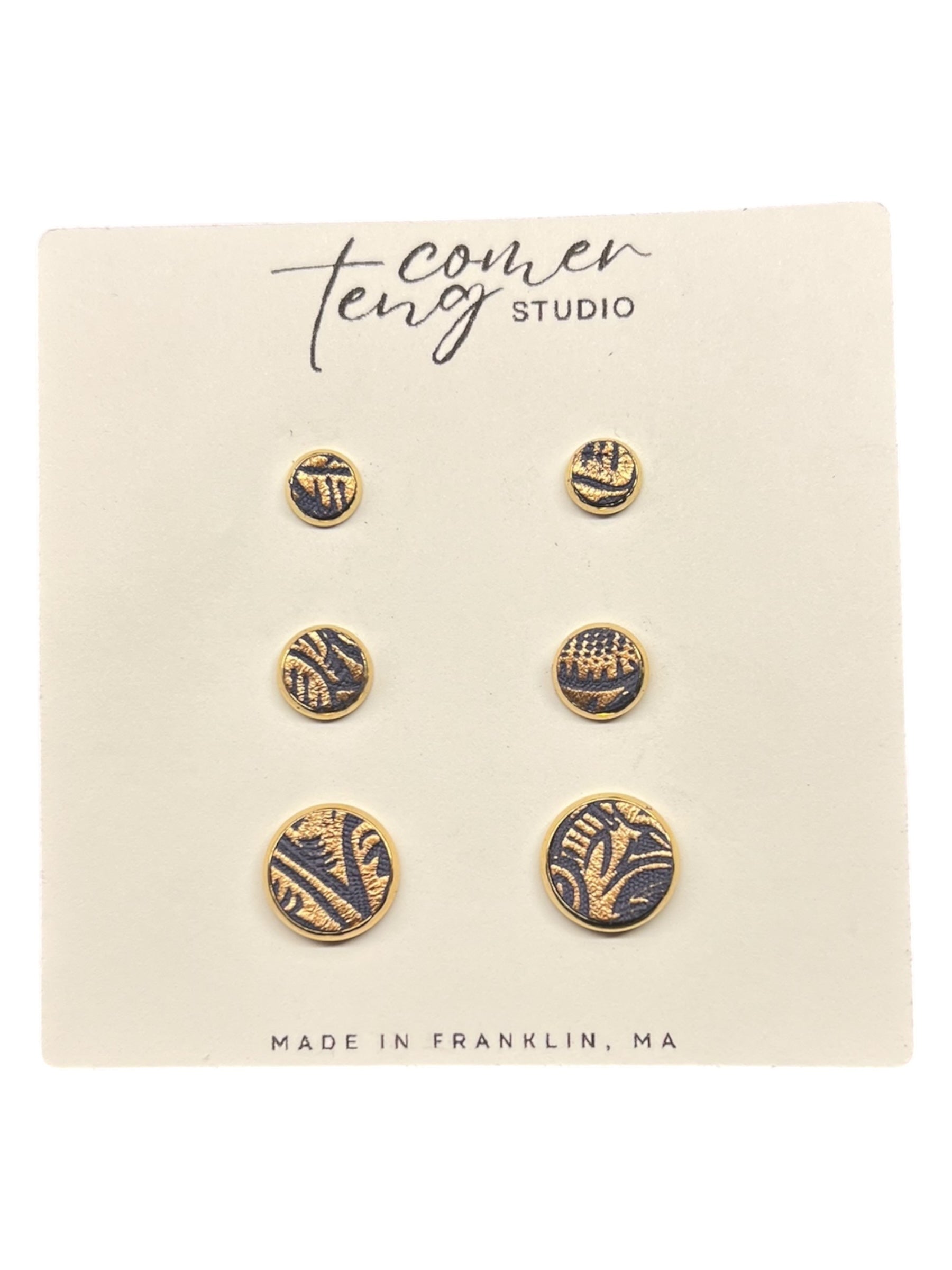 Navy/Rose Gold Leather Stud Earrings