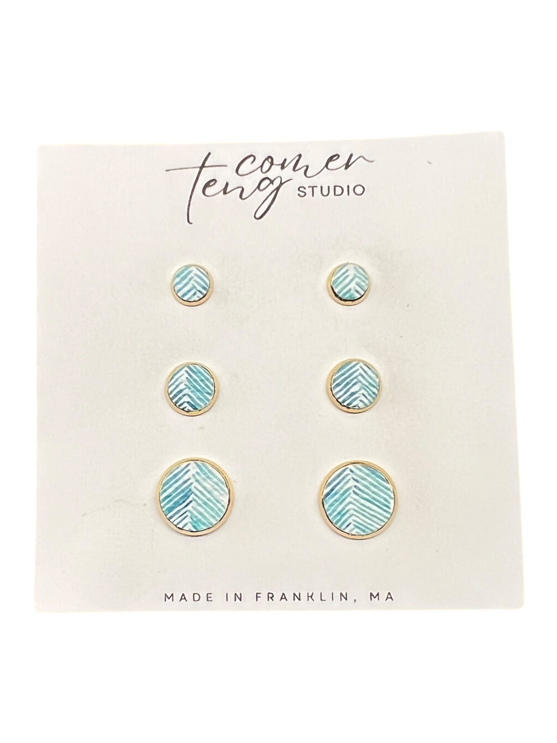 Ocean Chevron Leather Stud Earrings