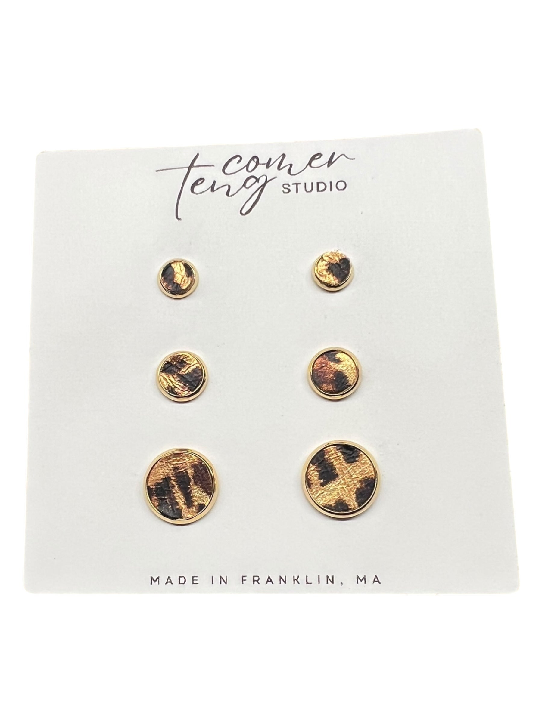 Animal Print Leather Stud Earrings