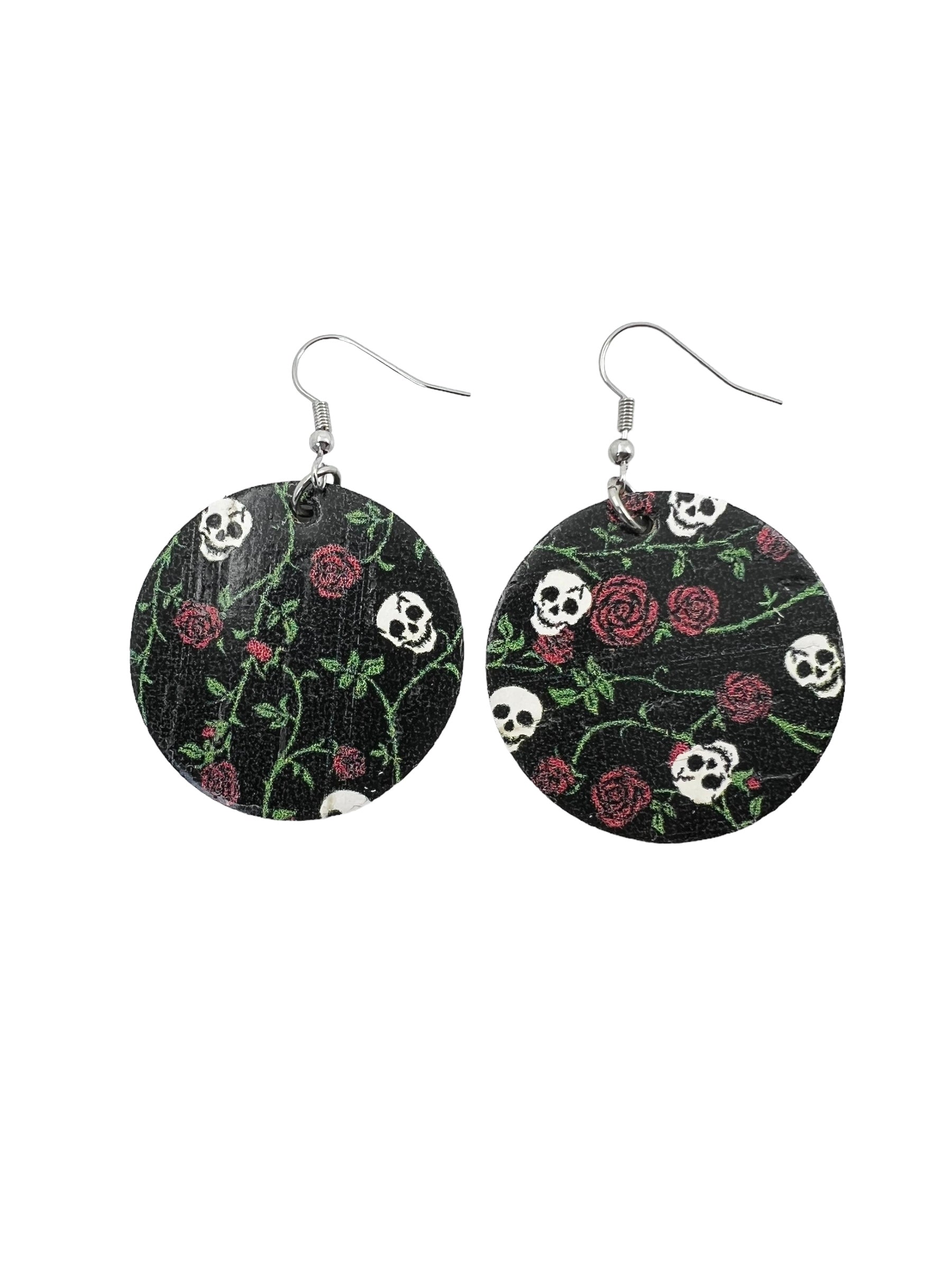 Rose and Skull Cork Earrings