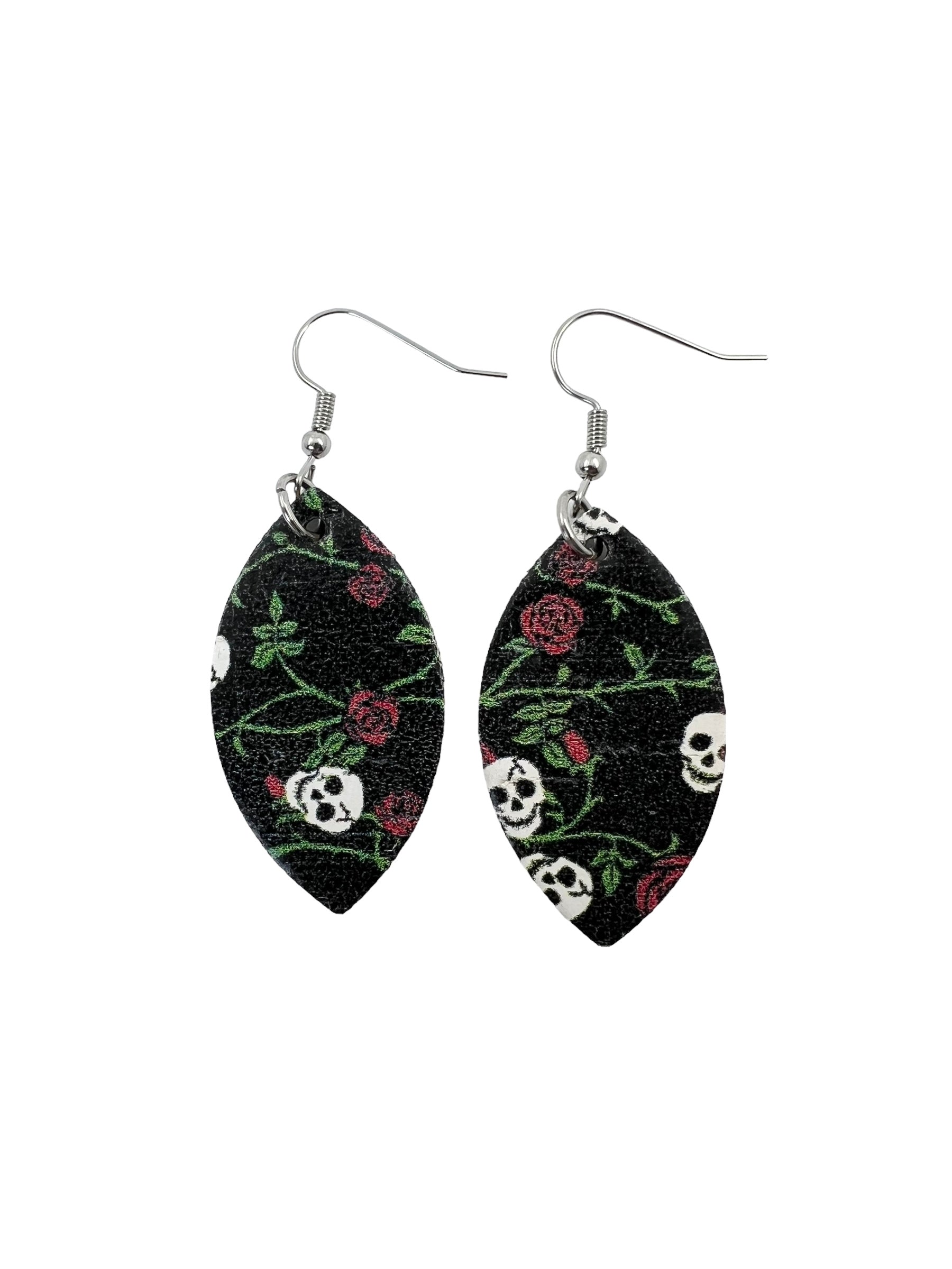 Rose and Skull Cork Earrings