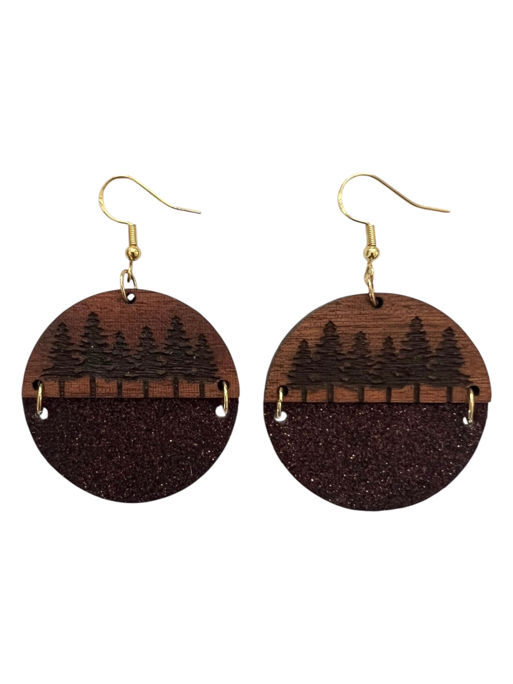 Dark Shimmer Sliced Confetti Dot Pine Tree Earrings