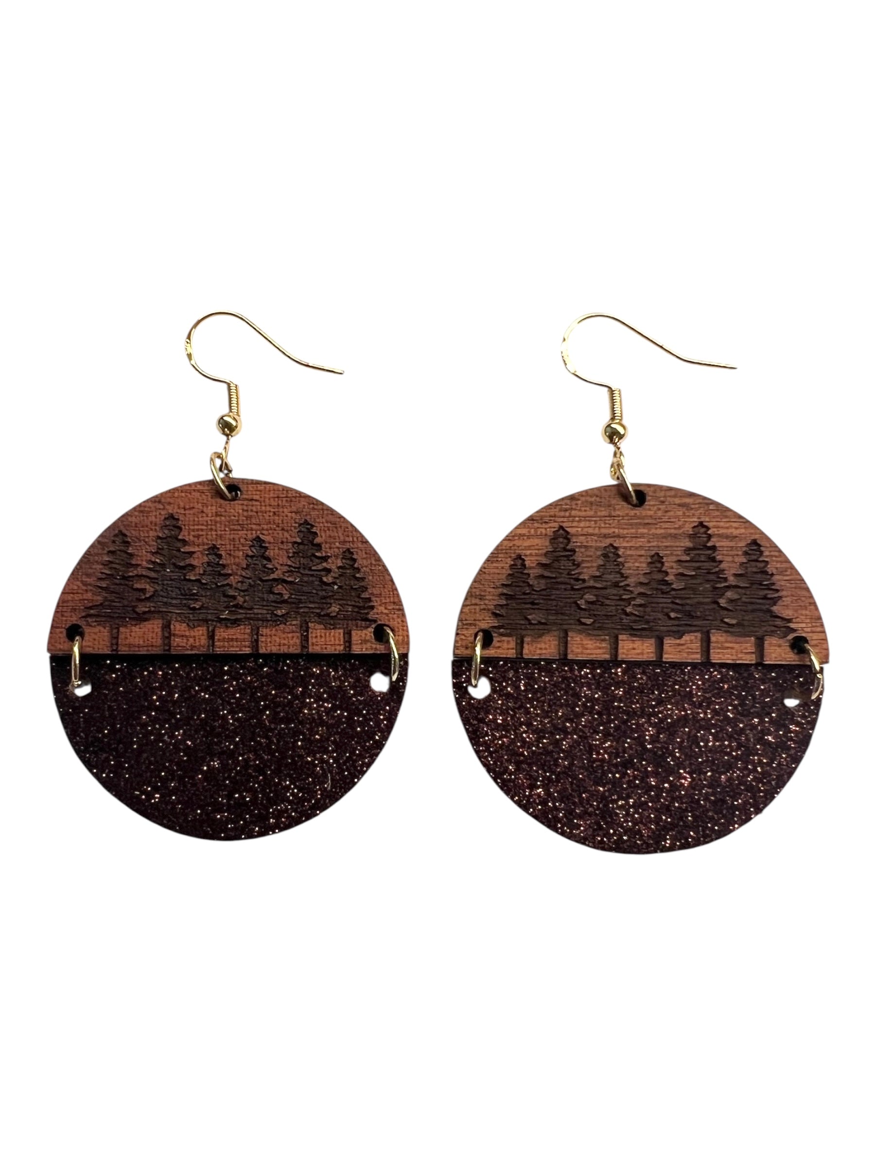 Dark Shimmer Sliced Confetti Dot Pine Tree Earrings