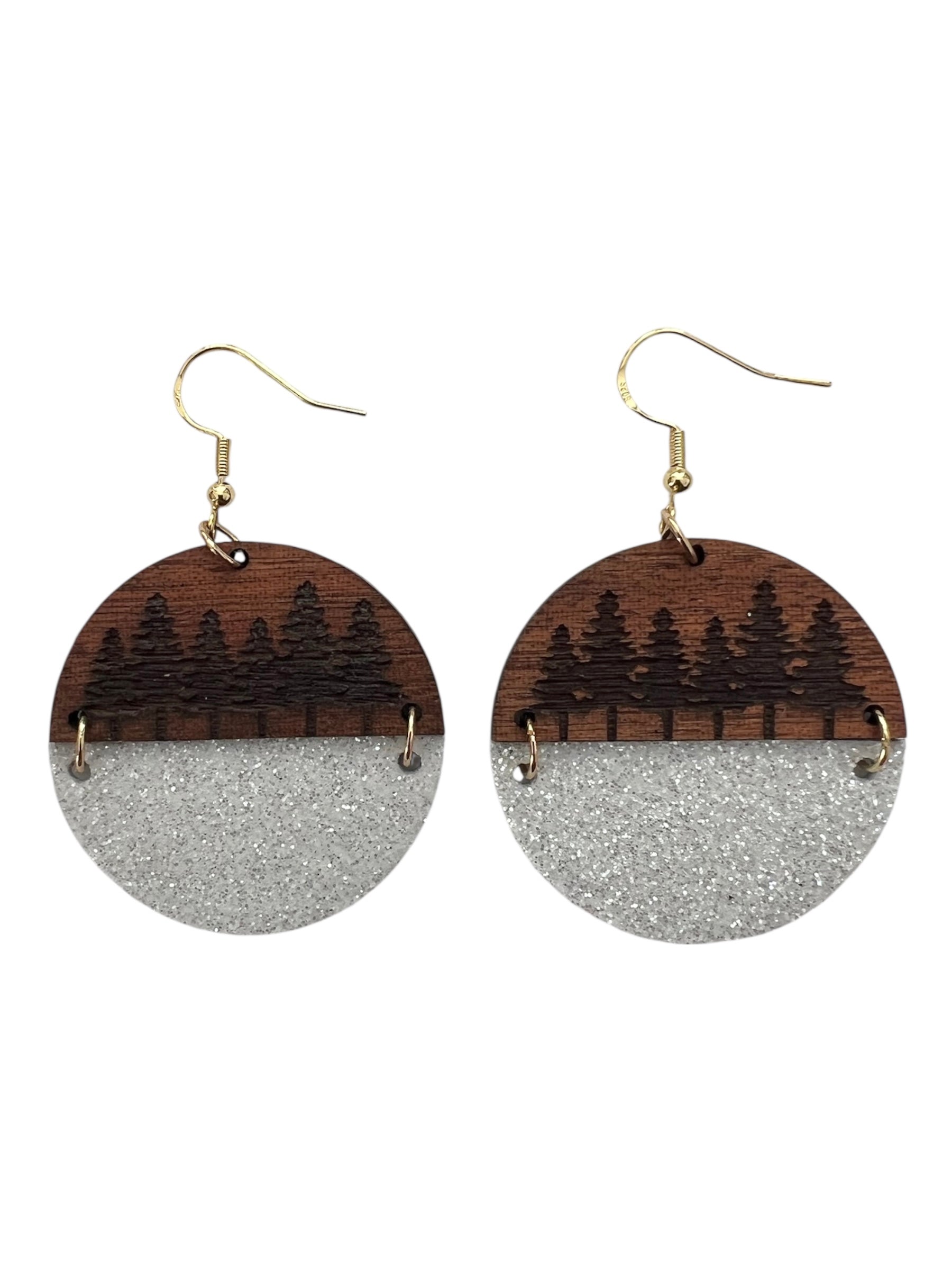 Snow Shimmer Sliced Confetti Dot Pine Tree Earrings