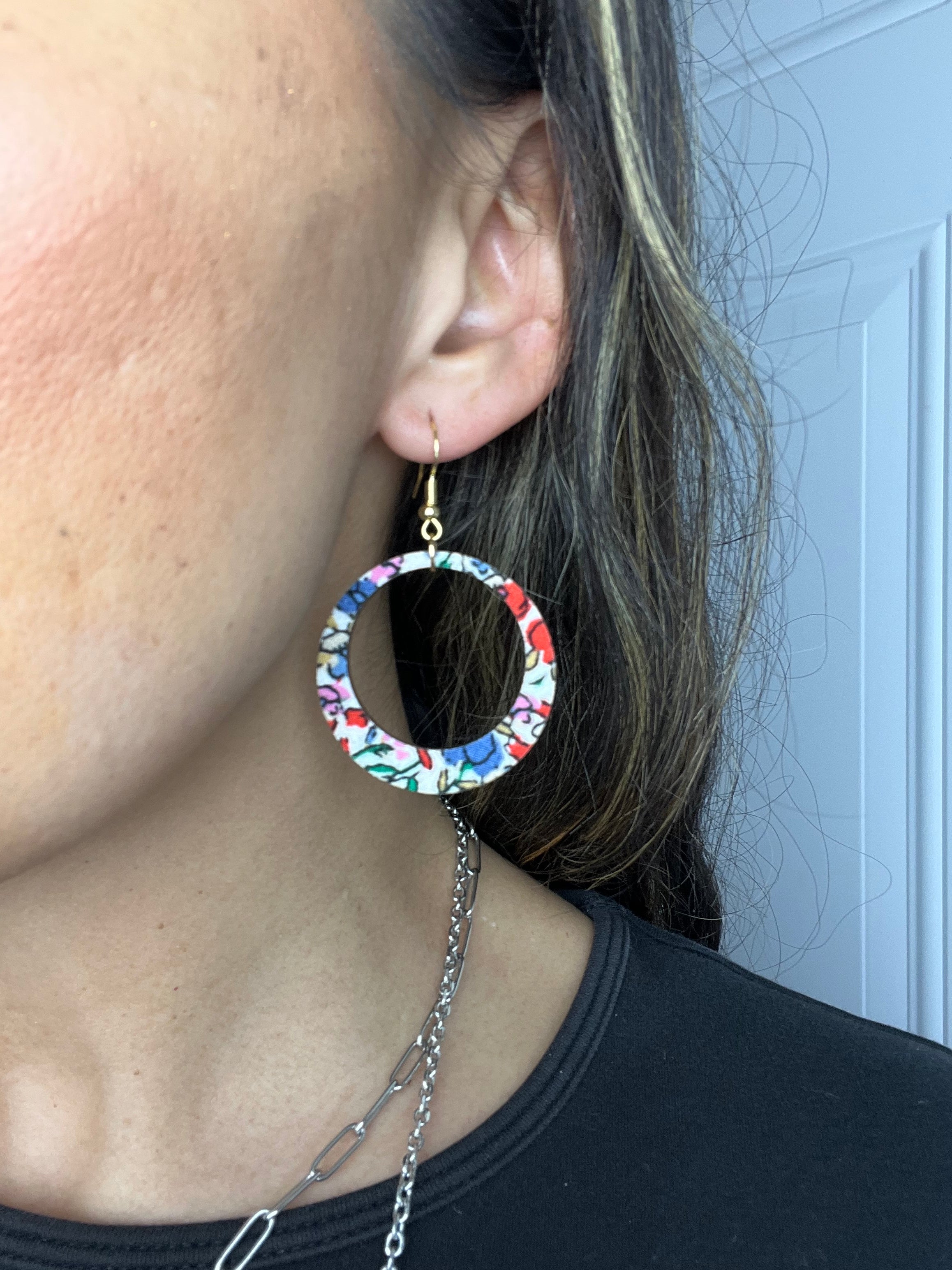 Upcycled Spring Floral Hoop Earrings