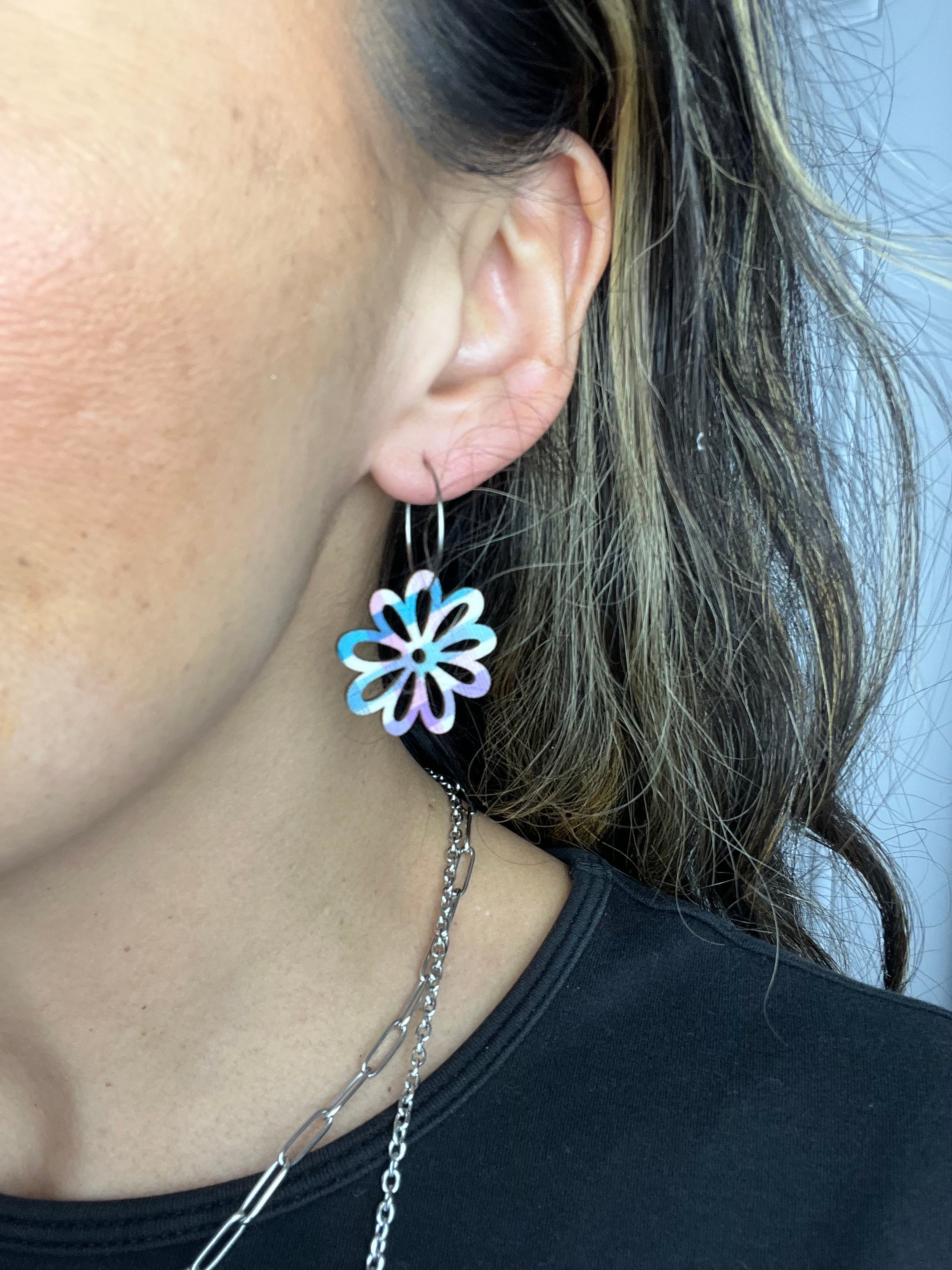 Upcycled Spring Plaid Flower Earrings