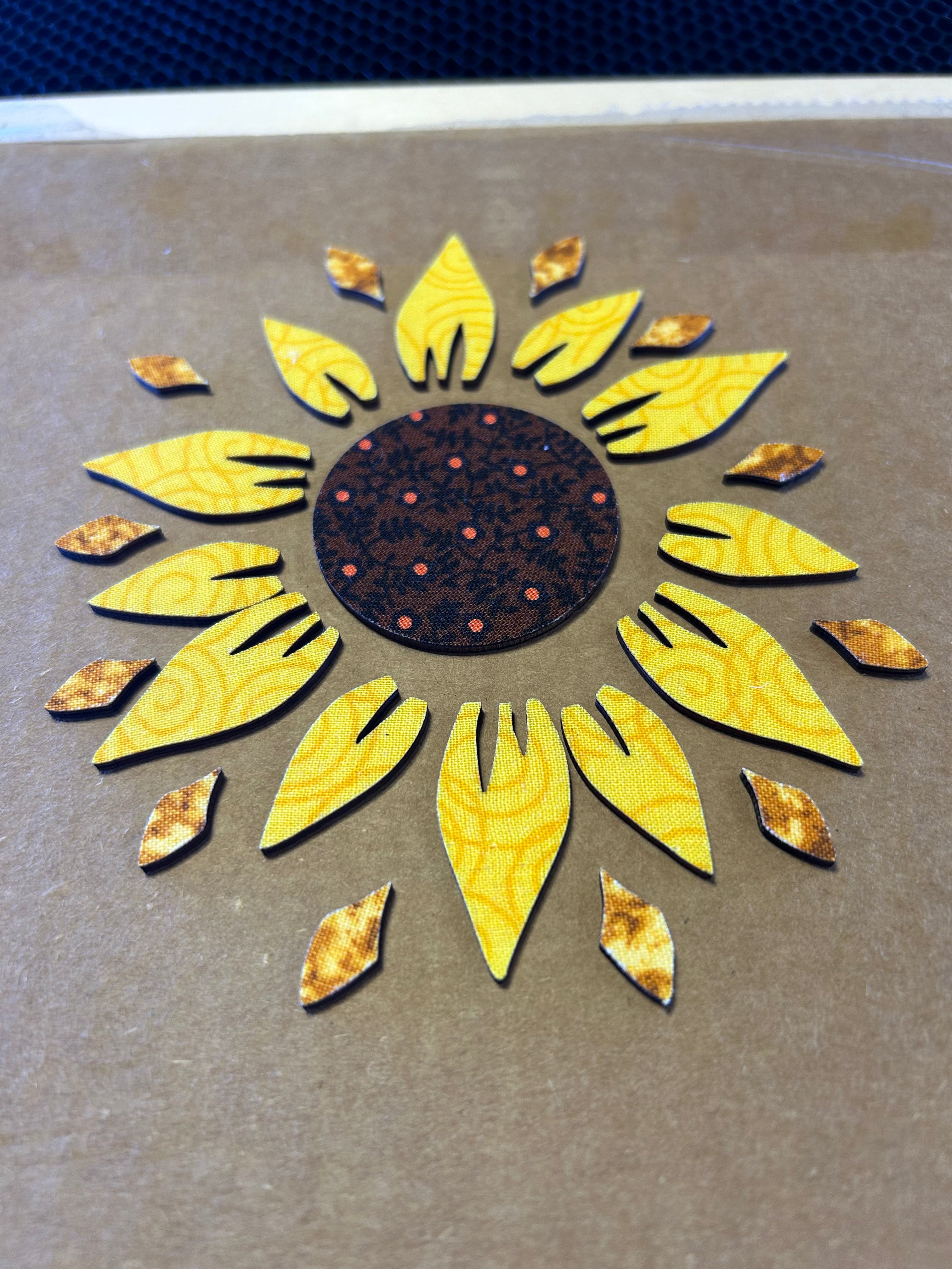 Decorative sunflower design on a gray surface