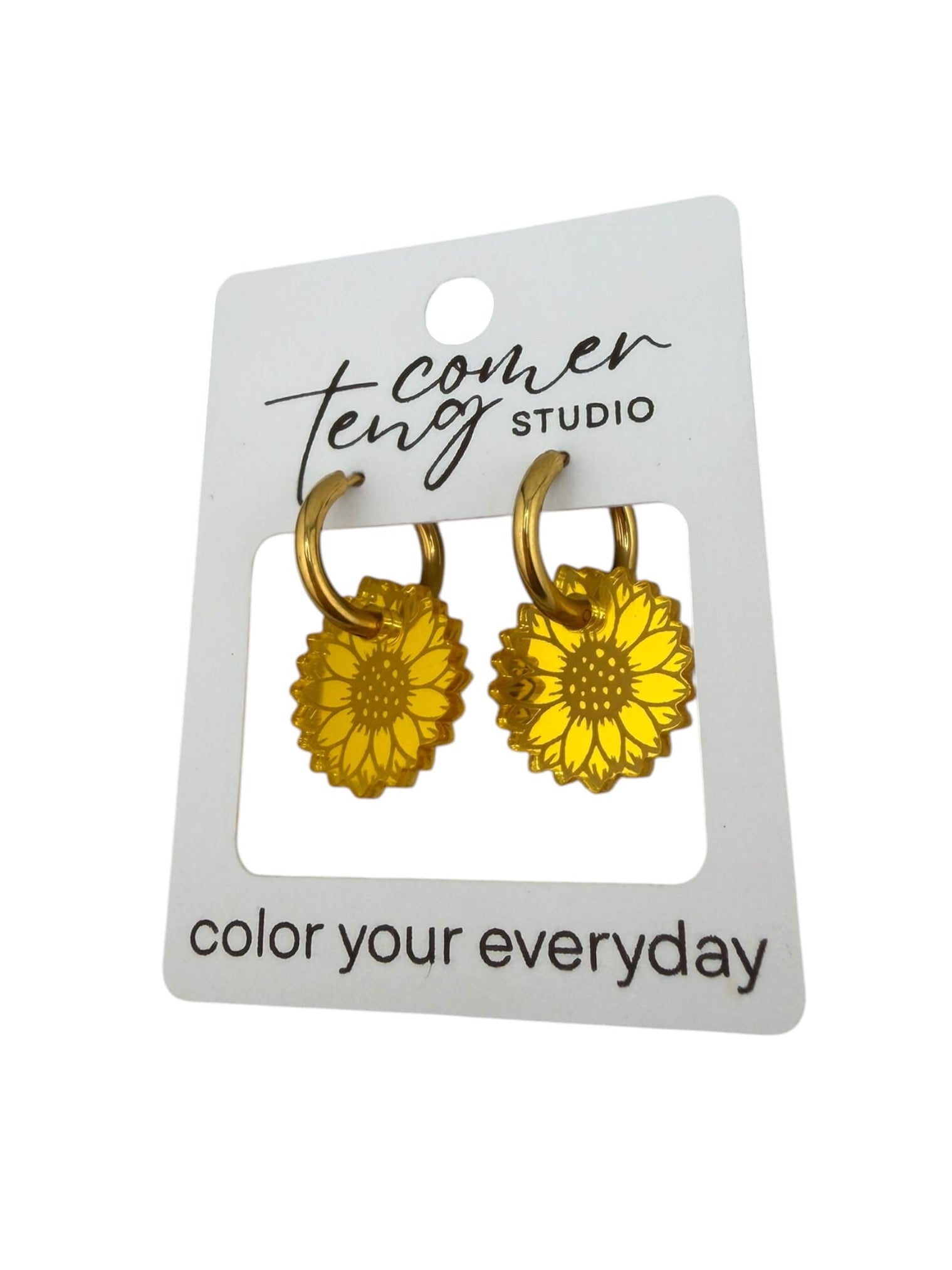 Sunflower Charm Hoop Earrings