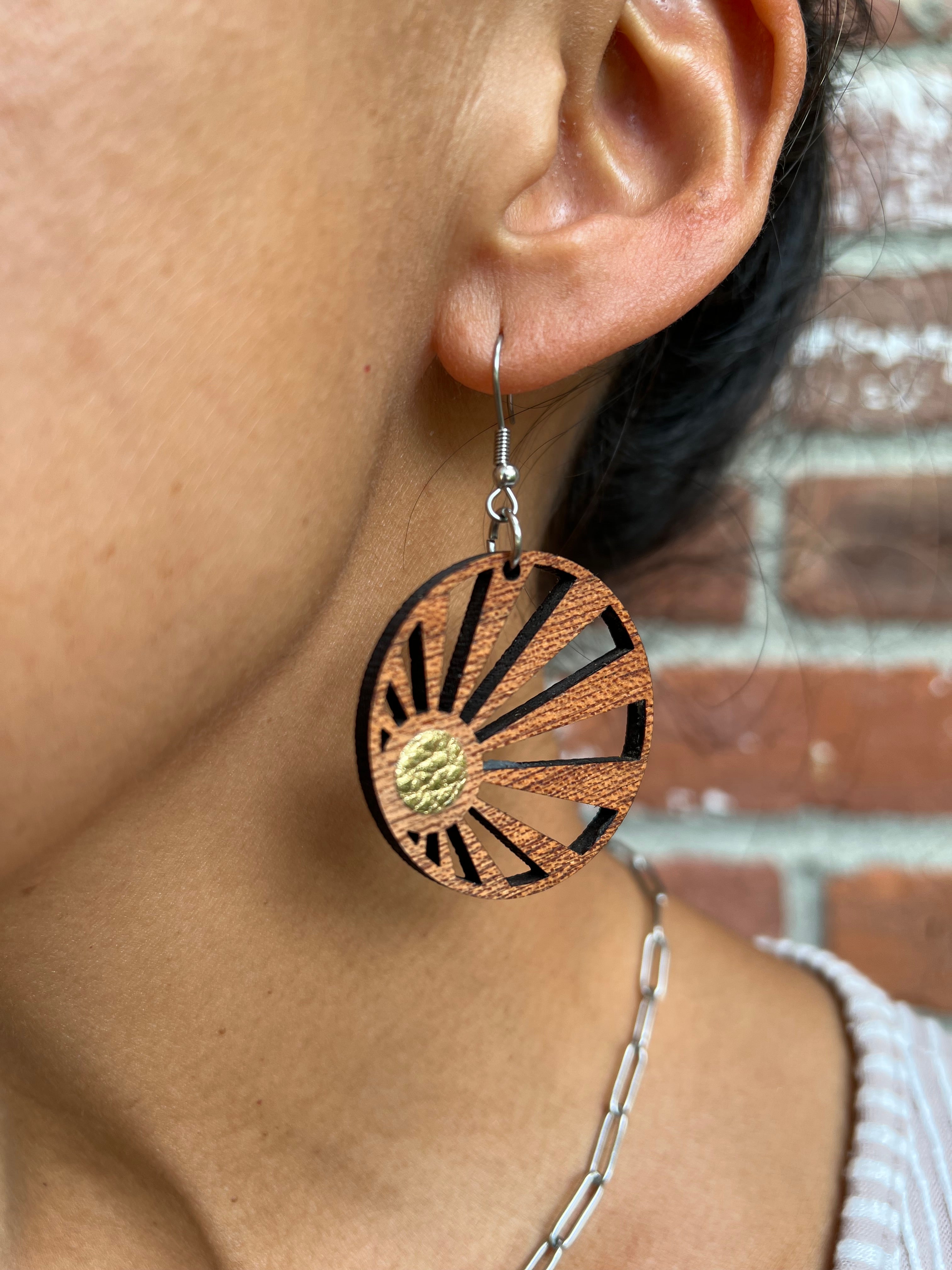 Wood Sun Earrings