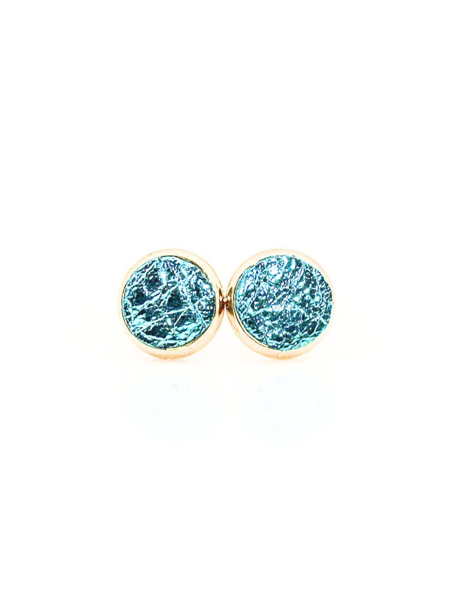 Metallic Turquoise Leather Stud Earrings