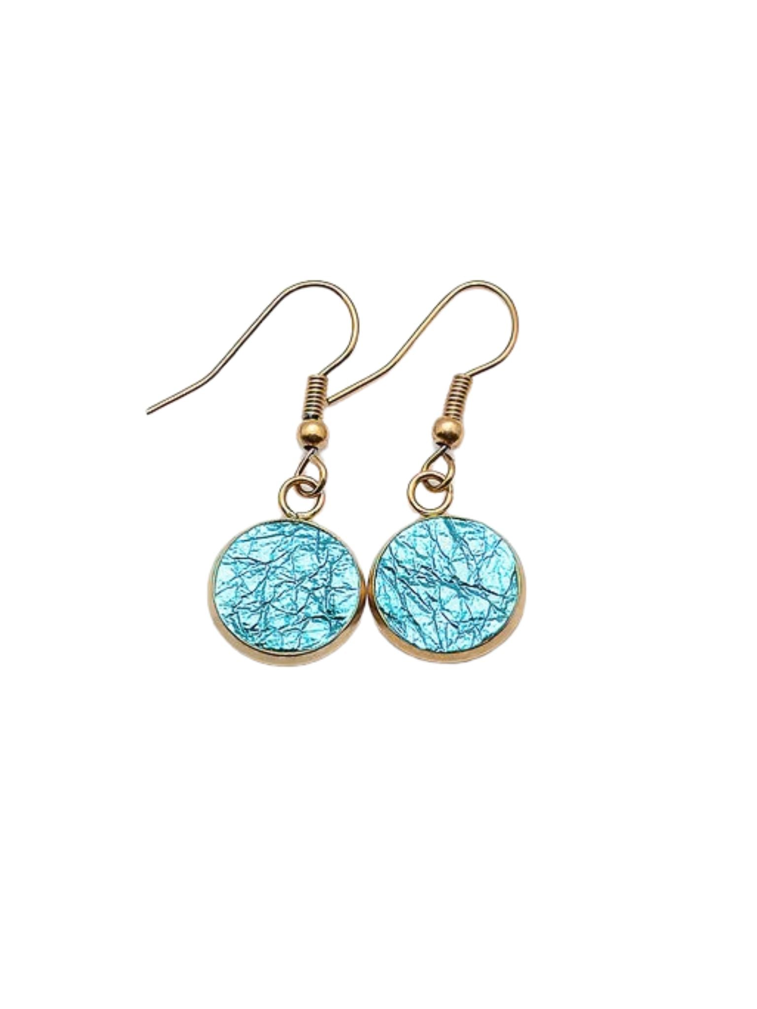 Metallic Turquoise Mini Lantern Earrings — 12 mm — Stainless Steel or Gold Plated