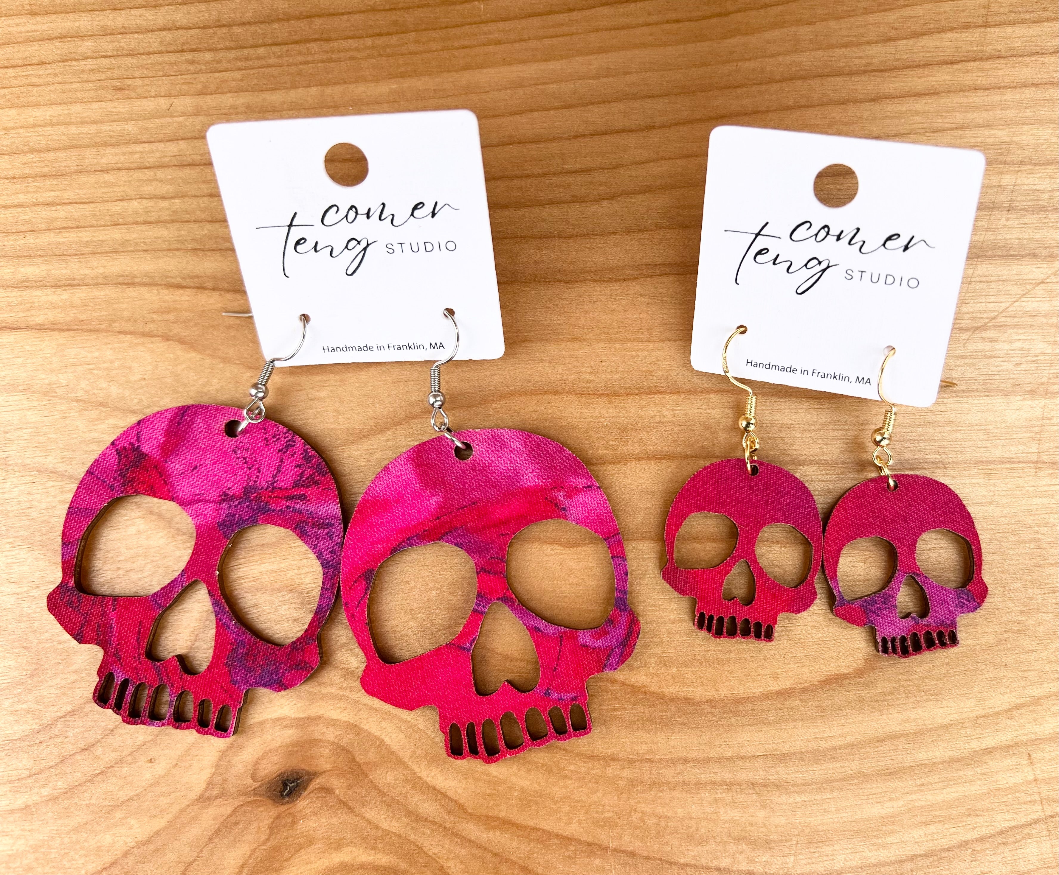 Upcycled Hot Pink Skull Earrings