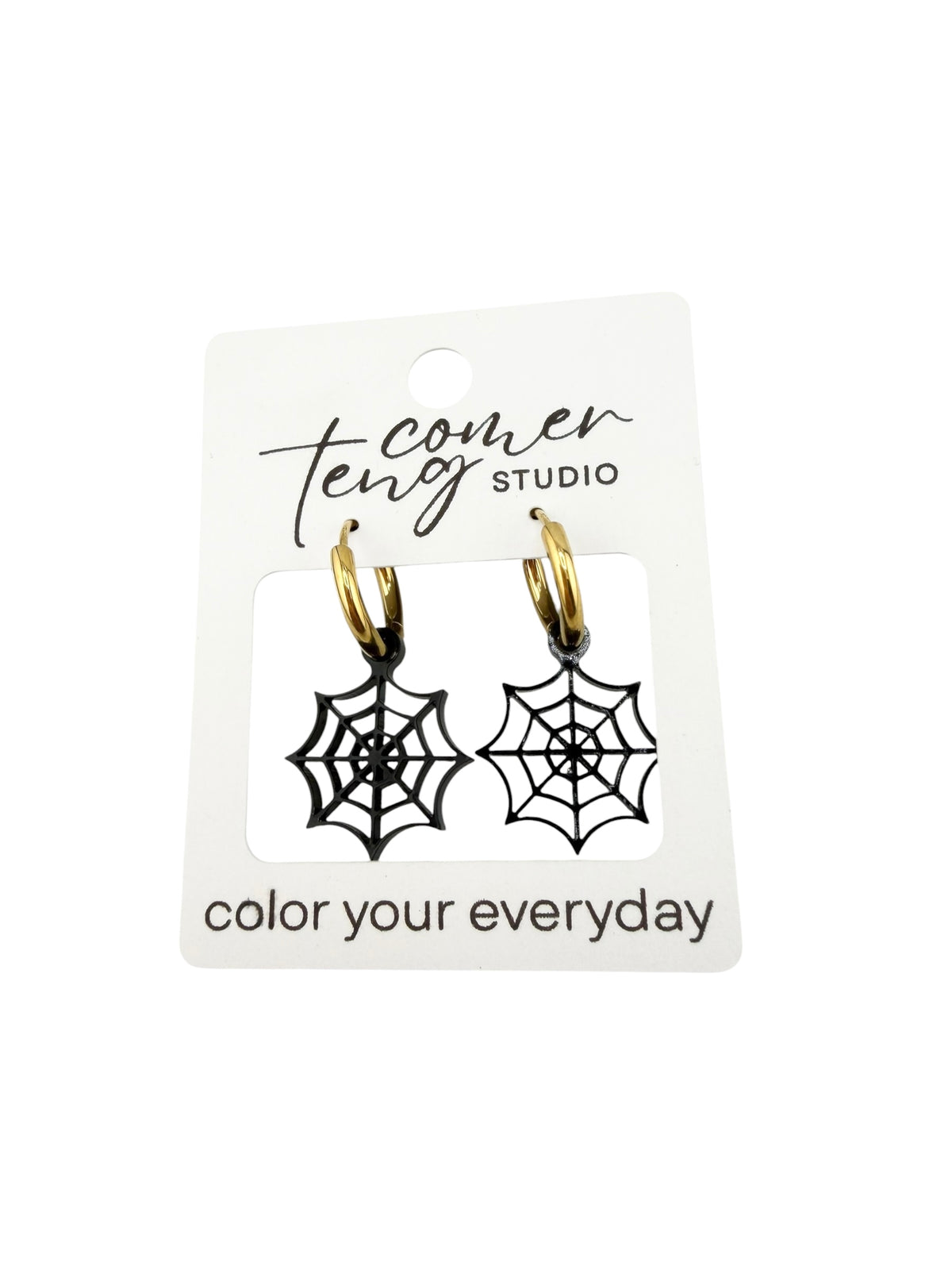 Black Spider Web Charm Hoop Earrings