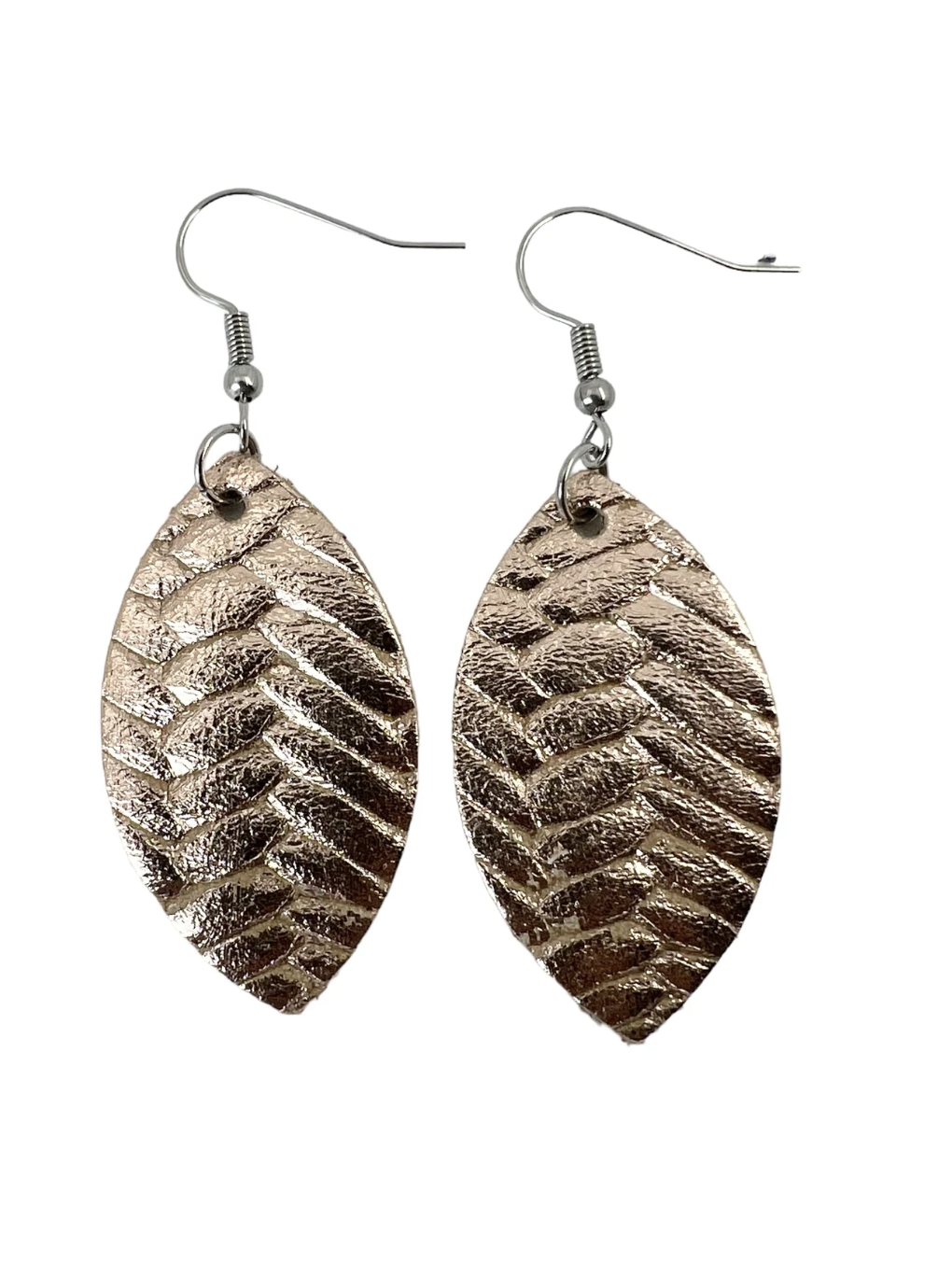 Rose Gold Fishtail Leather Leaf Earrings
