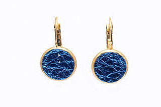 Metallic Blue Leverback Earrings — 12 mm — Stainless Steel or Gold Setting